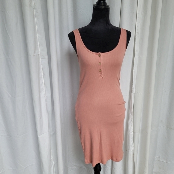 Ambiance Casual Tank Dress Stretch Ribbed Cotton Knit Sleeveless Mini Pink sz M - Picture 12 of 12